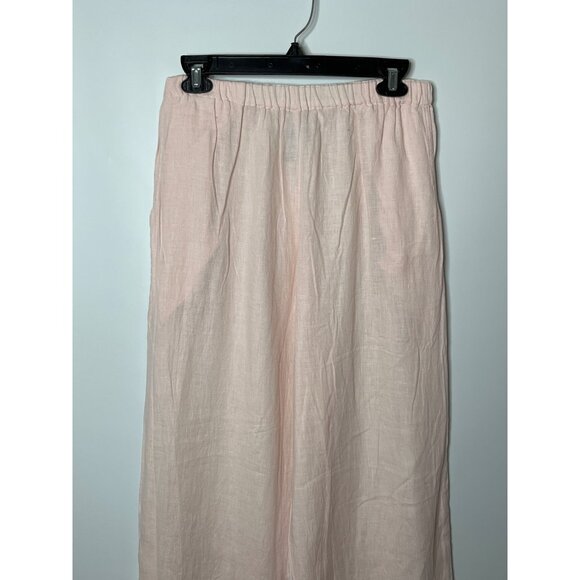 FLAX Wide Leg Elastic Waist Pull On Pant 100% Linen Lightweight Pink Pockets Med - Picture 2 of 9